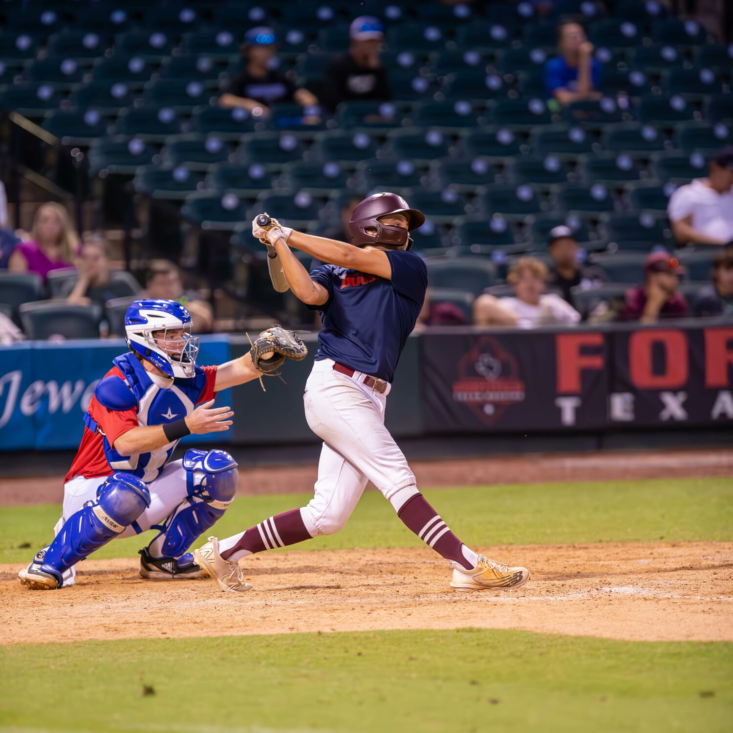 Connor Ficarra hits during Tuesday's GHBCA Futures All-Star game at Constellation Field in Sugar Land.